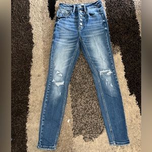 Women’s jeans- few holes; ultra high rise ankle skinyy